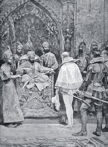 Akbar der Große empfängt die Botschafterin von Königin Elisabeth im Jahr 1599 von Richard Caton (after) Woodville