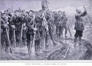 Vor der Schlacht: Ein russisches Gebet für den Erfolg, Illustration aus Cassells Geschichte des Russisch-Japanischen Krieges Band 1, ca. 1900