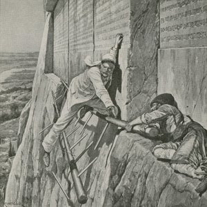 Eine knappe Flucht für Sir Henry Rawlinson am Felsen von Behistun