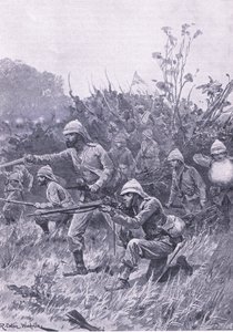Vormarsch der britischen Truppen im Ashanti-Feldzug von 1873, Illustration aus British Battles on Land and Sea, 1915