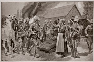 Das Abbrennen des Bauernhofs eines verräterischen Bürgers, nach einer Skizze von Melton Prior (1845-1910)