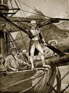 Kapitän Cook nähert sich Neuseeland, Illustration aus 