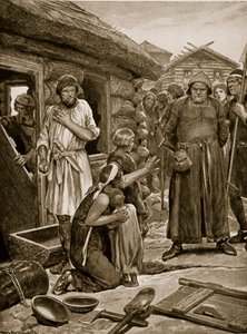 Überlastete Untertanen aus ihren Häusern vertrieben, Illustration aus 