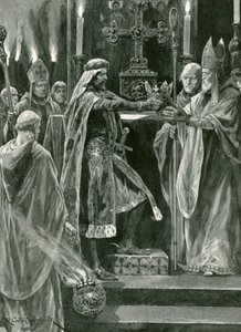 Richard I. übergibt die Krone dem Erzbischof vor der Krönung von Richard Caton Woodville junior