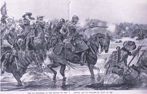 Die Schlacht am Boyne, 1. Juli 1690, Illustration aus British Battles on Land and Sea, 1915