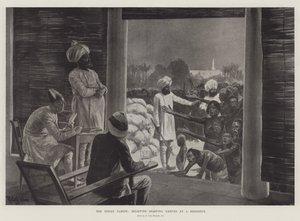 Die indische Hungersnot, hungernde Einheimische in einer Residenz