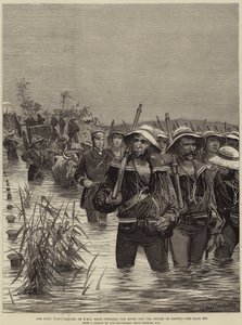 Der Zulukrieg, Matrosen der HMS Shah überqueren den Fluss zur Entlastung von Ekowe
