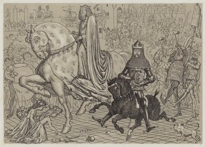 Edward der Schwarze Prinz, mit seinem Gefangenen König Johann von Frankreich, zieht in London ein (Aquatinta)