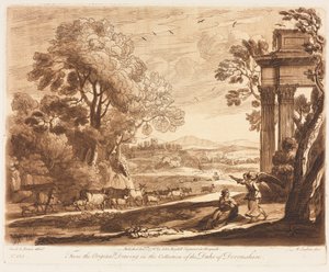Liber Veritatis: Nr. 133, Eine Landschaft mit Vieh und der Engel tröstet Hagar von Richard Earlom