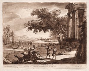 Liber Veritatis: Nr. 55, Eine Landschaft mit einem Tempel und einer tanzenden Nymphe und einem Satyr