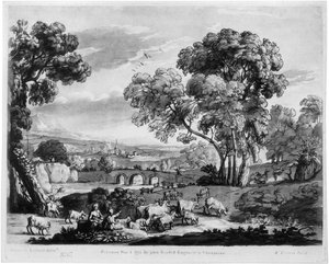 Pastorale Landschaft mit Fluss und Brücke von Richard Earlom