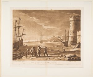 Hafen mit Seeleuten, die Waren verladen, 1774