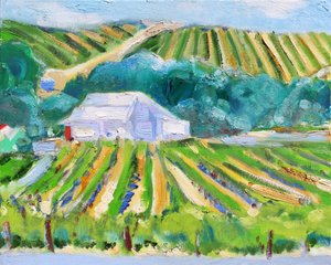 Weiße Scheune und Weinberg, Napa, 2019