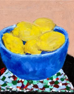 Stillleben mit Zitronen in einer blauen Schale, 2021