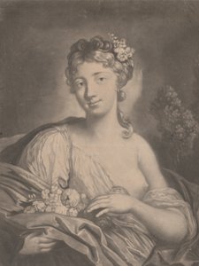 Frühling: eine junge Frau hält Blumen in ihrem Umhang, 1775