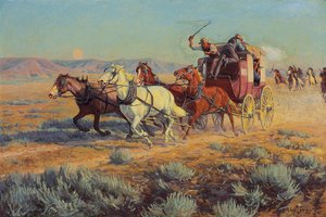 Postkutsche von berittenen Indianern verfolgt, 1912 von Richard Lorenz