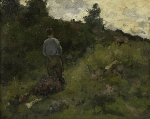 Ein Bauer, der am Rand eines Waldes entlanggeht von Richard Nicolaüs Roland Holst