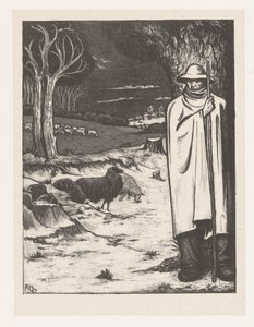 Hirte mit einer Schafherde in einer Hügellandschaft von Richard Nicolaüs Roland Holst