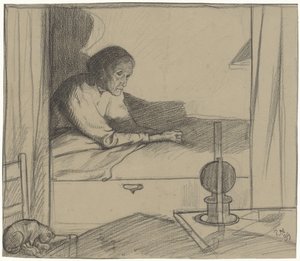 Frau Hogerhuis, sitzend im Bett (zweiter Entwurf)