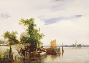 Lastkähne auf einem Fluss, ca. 1825-26 (signiert)