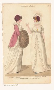 Magazin der weiblichen Mode von London und Paris. Nr. 36. London Feb., 1801: Spaziergangskleid; Abendkleid