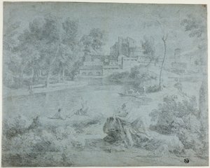Italienische Landschaft mit Badenden