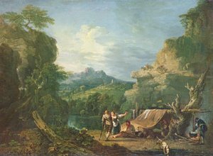 Landschaft mit Banditen um ein Zelt