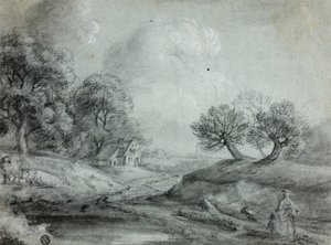 Landschaft mit Frau und Kühen (recto); Skizze einer Landschaft (verso)
