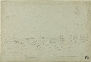 Blick auf den Petersdom vom Palast der Cäsaren, mit dem Circus Maximus unten