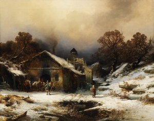 Verschneite Landschaft mit Bauernhaus