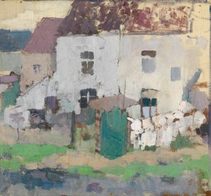 Weiße Fassaden und Garten in Bosvoorde, Belgien