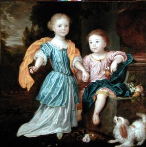 Porträt eines jungen Mädchens und Jungen, angeblich die Kinder von Sir William Reynolds Lloyd von Robert (attr. to) Byng or Bing