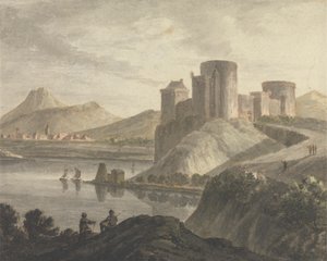 Schloss mit Figuren in einer klassischen Landschaft