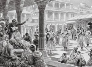 Akbar spielt Dame mit lebenden Figuren in Fatehpur Sikri