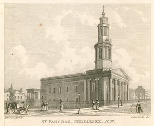 St. Pancras Kirche, London, Middlesex; Nordwestansicht von Robert Blemell Schnebbelie