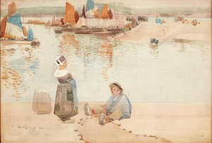 Figuren auf der Hafenmauer, Bretagne von Robert Brough