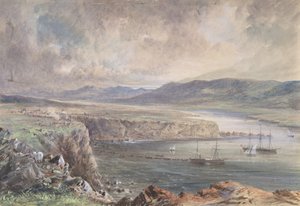 Foilhummerum Bay, Valentia, Blick von Cromwell Fort: Die Caroline und Boote..., 1865-1866