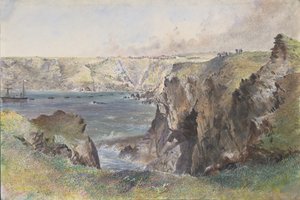 Foilhummerum Bay, Valentia, vom Cromwell Fort: Die Caroline legt das Erdkabel am 21. Juli 1865 von Robert Charles Dudley