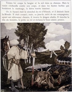 Tristan nahe dem toten Drachen - in „Le Roman de Tristan et Iseult“ von Bédier, ill. von Robert Engels, ed. of Art, Paris von Robert Engels