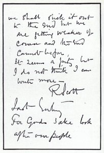 Letzte Seite des Tagebuchs des Polarforschers Robert Falcon Scott, Leiter der unglückseligen britischen Expedition zum Südpol, 29. März 1912
