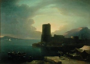 Das Vorgebirge von Posilipio in der Bucht von Neapel mit dem Vesuv im Hintergrund
