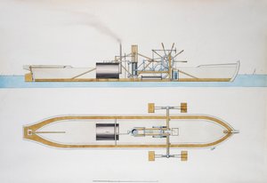 Dampfschiff entworfen von Robert Fulton, Aquarell, Vereinigte Staaten von Robert Fulton