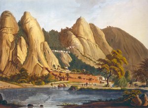 Südansicht von Sewandroog, Illustration aus Twelve Views of Mysore, the Country of Tippoo Sultan, graviert und koloriert von J.W. Edy, veröffentlicht 1804 von Robert H. Colebrooke