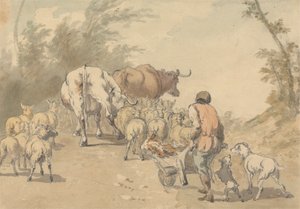 Herde von Schafen und Kühen von Robert Hills