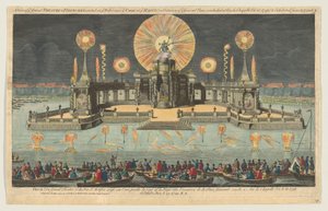 Ansicht des großen Theaters und Feuerwerks auf dem Wasser in der Nähe des Hofes in Den Haag, 1794 von Robert Laurie