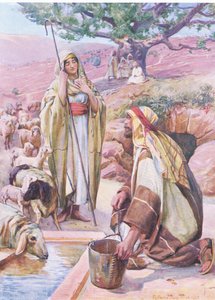 Rahel am Brunnen, aus Das Bibelbilderbuch, veröffentlicht von Thomas Nelson, ca. 1950