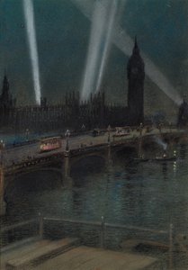 Kriegsscheinwerfer über der Westminster Bridge