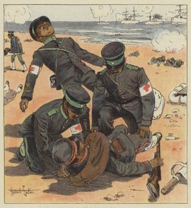 Japanische Sanitäter bergen die Verwundeten