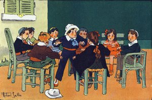 Zum Frettchen. Gravur in "Was spielen wir?" von E. Weber mit Aquarellzeichnungen von Robert Salles (1871-1929). Librairie Garnier Freres, Paris von Robert Salles