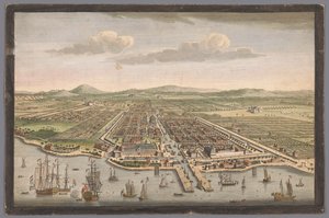 Ansicht der Stadt Batavia, Die Stadt Batavia auf der Insel Java und Hauptstadt aller niederländischen Fabriken und Siedlungen in Ostindien (Titel auf dem Objekt), Niederlassungen der VOC (Serientitel)
